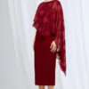 Lorelei Midi Layered Texture with Metallic Detail in Wine Mother of the Bride Dress