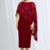 Lorelei Midi Layered Texture with Metallic Detail in Wine Mother of the Bride Dress