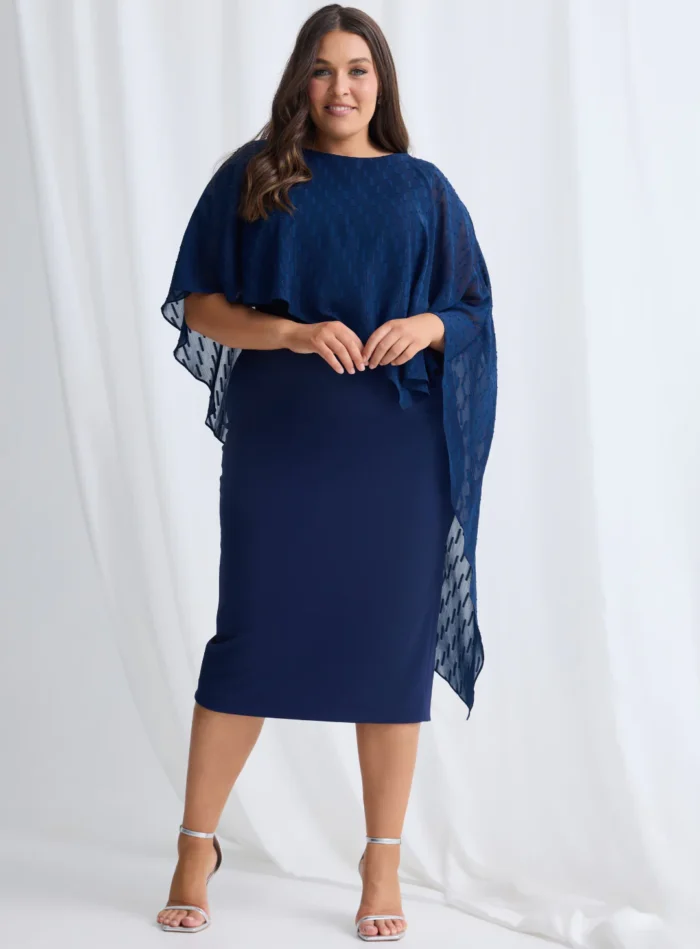 Mannie Midi Dress with Metallic Shine in Navy Mother of the Groom Dress