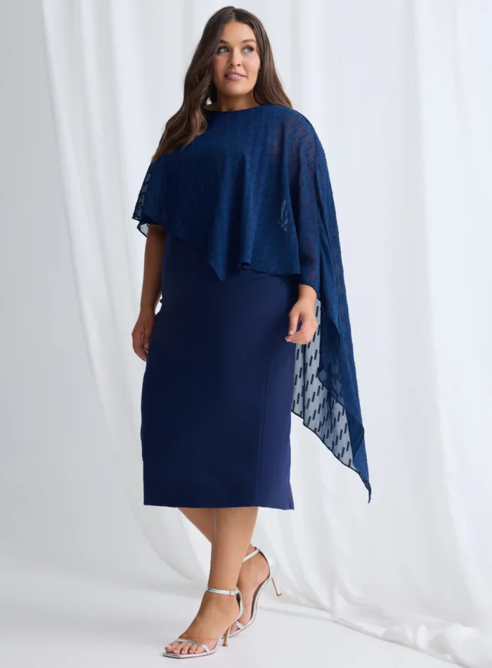 Mannie Midi Dress with Metallic Shine in Navy Mother of the Groom Dress