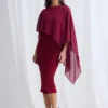 Mannie Midi Dress with Metallic Shine in Wine Mother of the Groom Dress