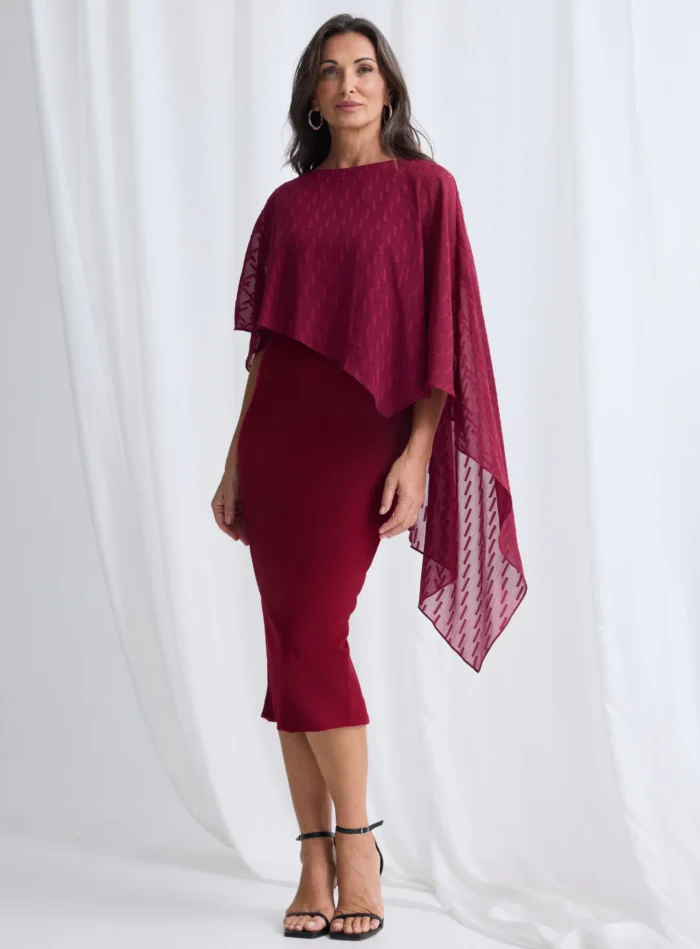 Mannie Midi Dress with Metallic Shine in Wine Mother of the Groom Dress