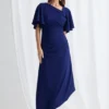 Martha Hem Dress Soft Drape with Modern Ease in Navy Mother of the Bride Dress