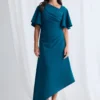 Martha Hem Dress Soft Drape with Modern Ease in Teal Mother of the Bride Dress
