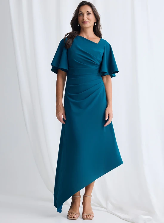 Martha Hem Dress Soft Drape with Modern Ease in Teal Mother of the Bride Dress