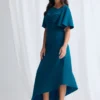 Martha Hem Dress Soft Drape with Modern Ease in Teal Mother of the Bride Dress