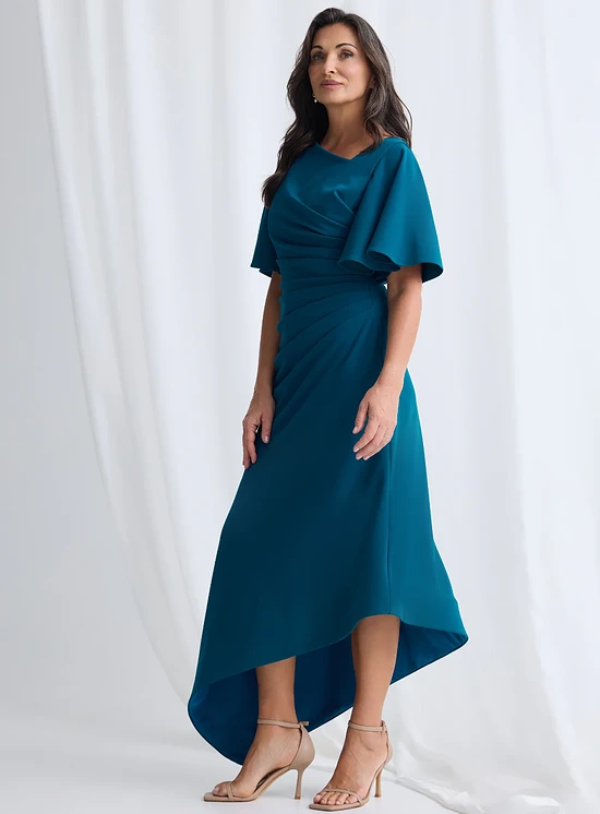 Martha Hem Dress Soft Drape with Modern Ease in Teal Mother of the Bride Dress