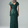 Multicolor Floral Beaded Mermaid Gem Green Gown With Dolman Sleeves by Adrianna Papell