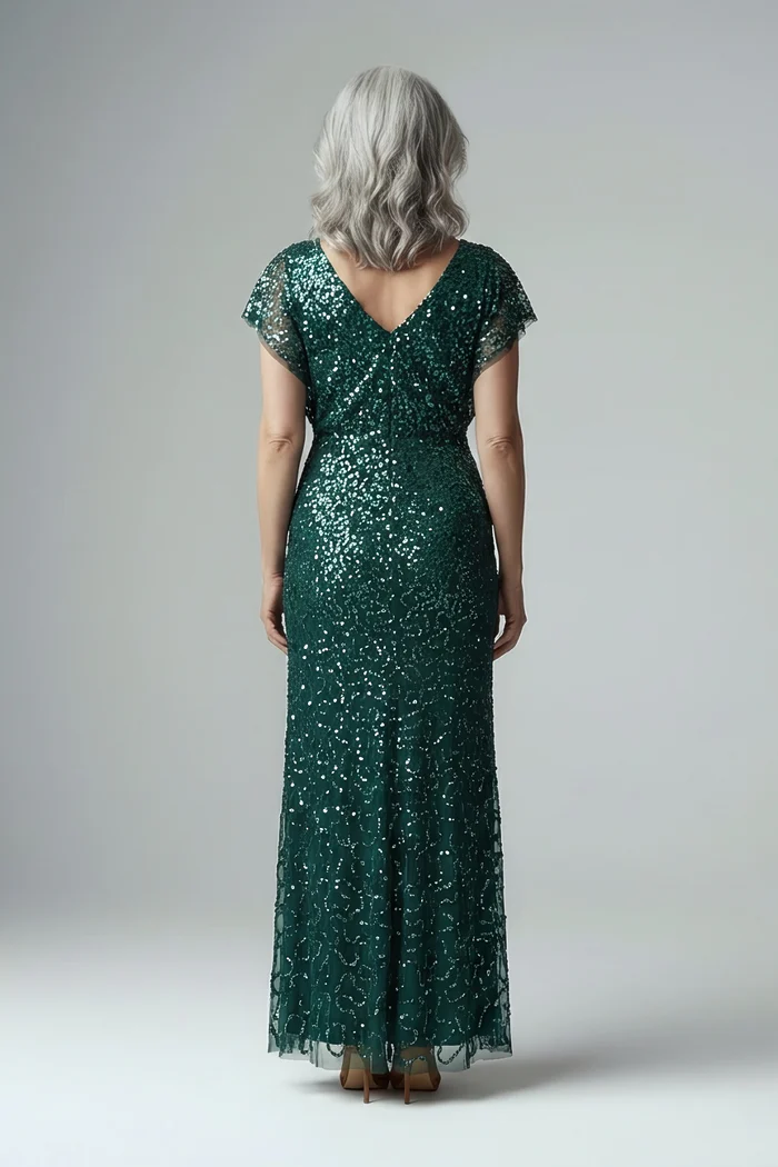 Multicolor Floral Beaded Mermaid Gem Green Gown With Dolman Sleeves by Adrianna Papell