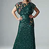 Multicolor Floral Beaded Mermaid Gem Green Gown With Dolman Sleeves by Adrianna Papell