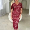 Nikita Lace Midi Soft Draping Dress in Wine Mother of the Groom Dress
