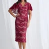 Nikita Lace Midi Soft Draping Dress in Wine Mother of the Groom Dress