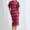 Nikita Lace Midi Soft Draping Dress in Wine Mother of the Groom Dress