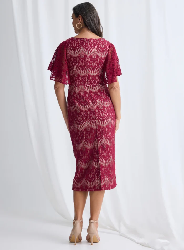 Nikita Lace Midi Soft Draping Dress in Wine Mother of the Groom Dress