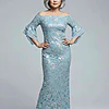 Off Shoulder Bell Sleeve Sequin Airy Aqua Lace Gown by Adrianna Papell