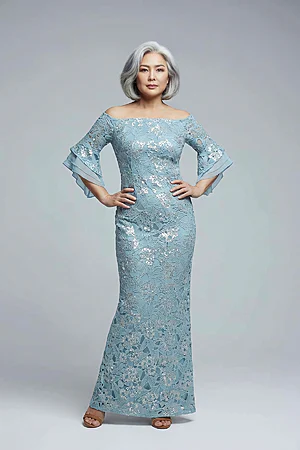 chinese dress ladies ASHLEYlauren 4508 High Neck Hand Beaded Gown