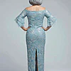 Off Shoulder Bell Sleeve Sequin Airy Aqua Lace Gown by Adrianna Papell