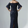 Off Shoulder Floral Jacquard A Midnight Line Gown by Adrianna Papell