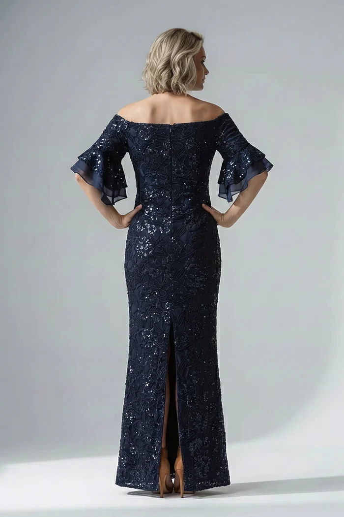 Off Shoulder Floral Jacquard A Midnight Line Gown by Adrianna Papell