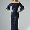 Off Shoulder Floral Jacquard A Midnight Line Gown by Adrianna Papell