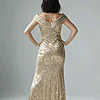 Off Shoulder Foil Leaf Mermaid Champagne Gold Gown by Adrianna Papell