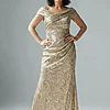 Off Shoulder Foil Leaf Mermaid Champagne Gold Gown by Adrianna Papell