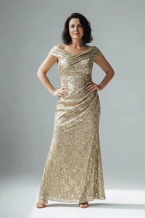 gold mob dress Cicinia Gold Mother Of The Bride Dress Long Chiffon Tulle Appliques Lace V-neck A-line Floor Length