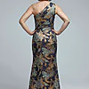 One Shoulder Jacquard Blue Gold Dress by Adrianna Papell