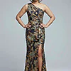 One Shoulder Jacquard Blue Gold Dress by Adrianna Papell