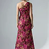 One Shoulder Jacquard Burgundy Gold Dress by Adrianna Papell