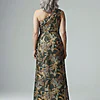 One Shoulder Jacquard Green Gold Dress by Adrianna Papell