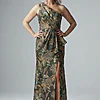 One Shoulder Jacquard Green Gold Dress by Adrianna Papell
