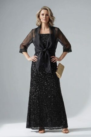 Black Organza Wrap Jacket With Short Sleeves by Adrianna Papell