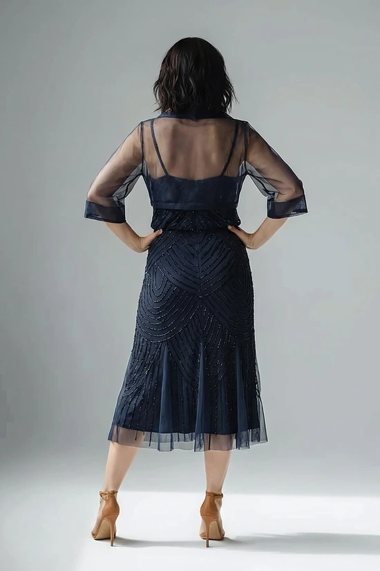 Midnight Organza Wrap Jacket With Short Sleeves by Adrianna Papell