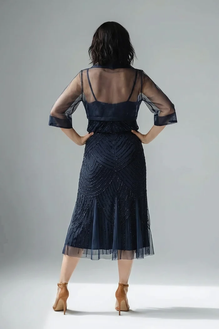 Midnight Organza Wrap Jacket With Short Sleeves by Adrianna Papell