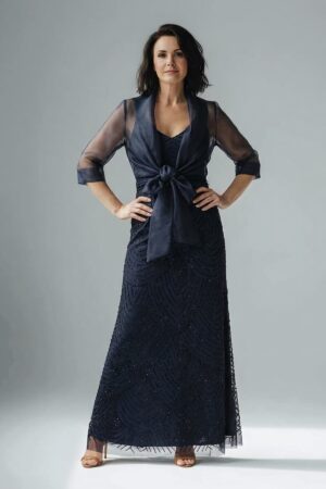 Midnight Organza Wrap Jacket With Short Sleeves by Adrianna Papell