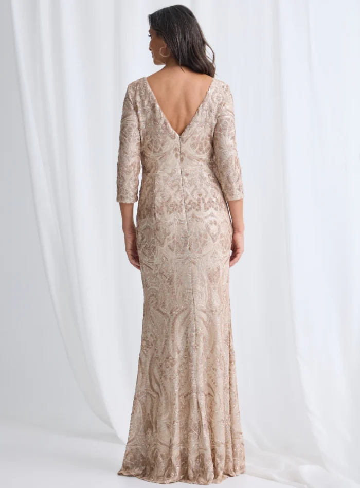 Roxy Refined Gown Sequins with Effortless Comfort in Champagne Mother of the Groom Dress