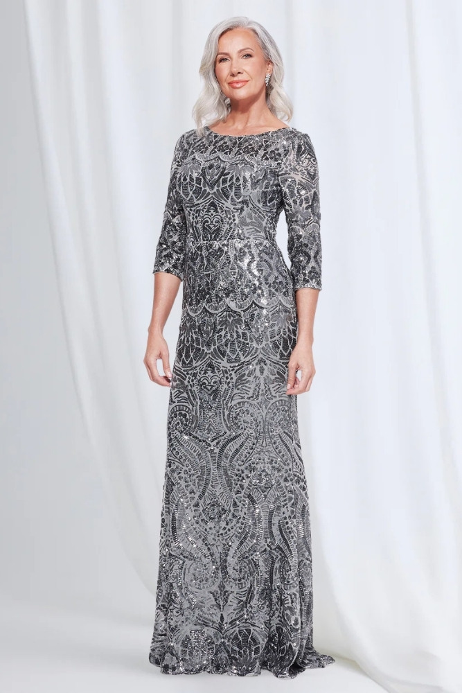 Roxy Refined Gown Sequins with Effortless Comfort in Gunmetal Mother of the Groom Dress