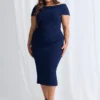 Shari Midi Refined Elegant Cocktail in Navy Mother of the Groom Dress