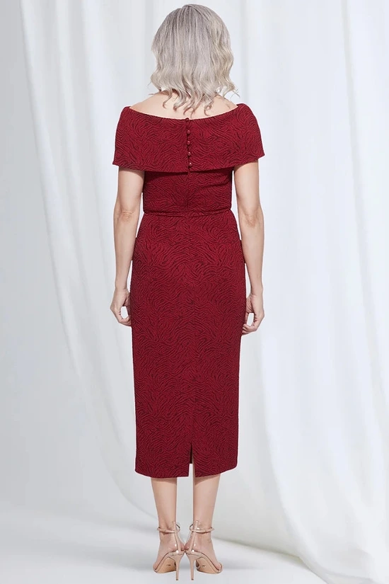 Shari Midi Refined Elegant Cocktail in Wine Mother of the Groom Dress