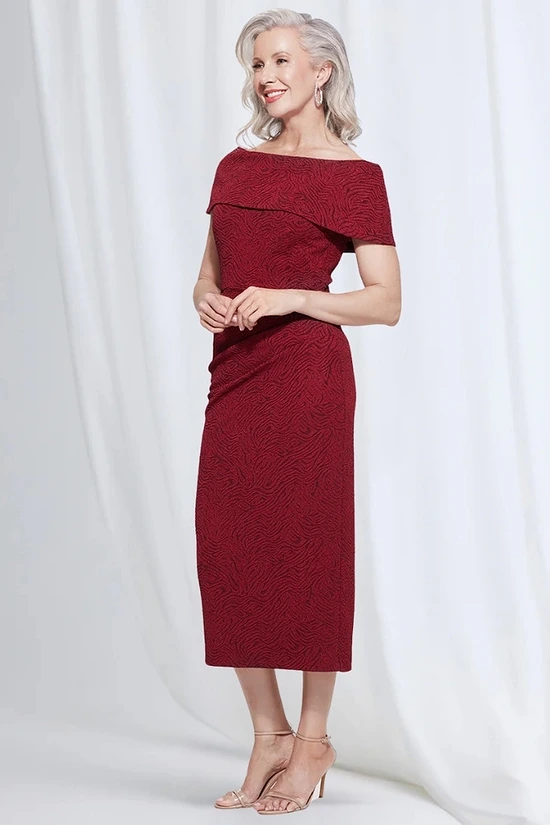 Shari Midi Refined Elegant Cocktail in Wine Mother of the Groom Dress