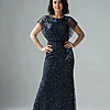 Short Sleeve Beaded Floral Embroidery Midnight Multi Gown by Adrianna Papell
