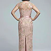 Short Sleeve Floral Embroidered Blush Nude Gown With Ribbon Tie Waist by Adrianna Papell