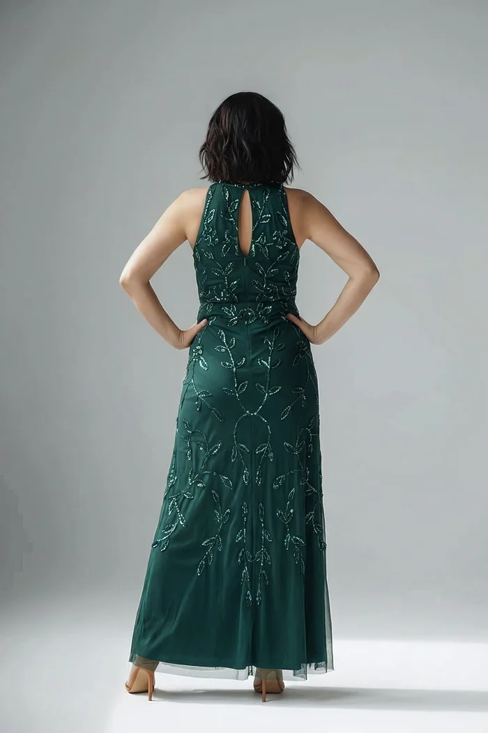 Sleeveless Blouson Mermaid Emerald Gown With Jasmine Beading by Adrianna Papell