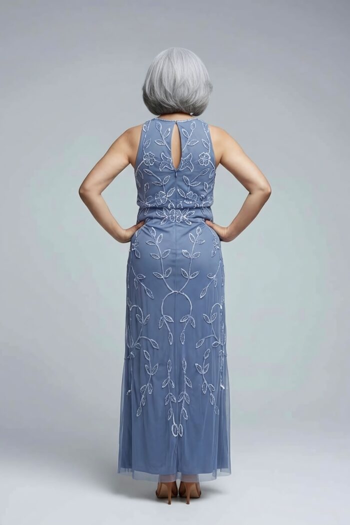 French Blue Jasmine Beaded Blouson Gown | Adrianna Papell