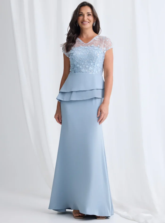 Tania Peplum Gown Beaded Elegance with Soft Structure in Pale Blue Mother of the Bride Dress