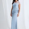 Tania Peplum Gown Beaded Elegance with Soft Structure in Pale Blue Mother of the Bride Dress