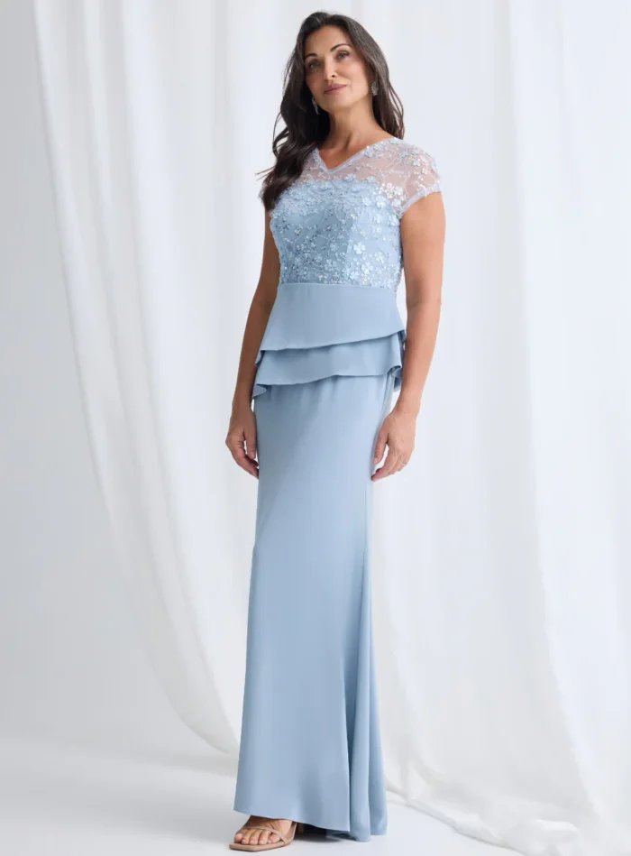 Tania Peplum Gown Beaded Elegance with Soft Structure in Pale Blue Mother of the Bride Dress