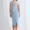 Tania Peplum Beaded Midi Dress in Pale Blue Mother of the Bride Dress