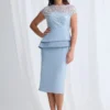 Tania Peplum Midi Beaded Elegance with Soft Structure in Light Blue Mother of the Bride Dress